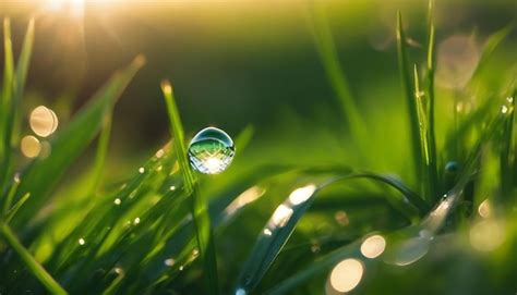 Premium AI Image A Beautiful Large Drop Of Morning Dew In The Grass