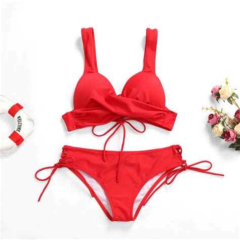 2019 Sexy Bikini Set Push Up Bathing Suit Women String Swimsuit Solid