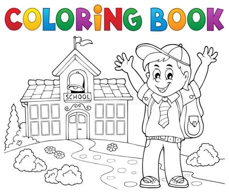 Tema Feliz 2 Do Menino Do Aluno Do Livro Para Colorir Ilustração Do Vetor Ilustração De Sino