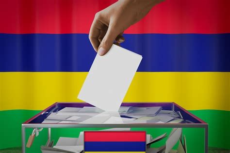 Premium Photo Mauritius Flag Hand Dropping Ballot Card Into A Box