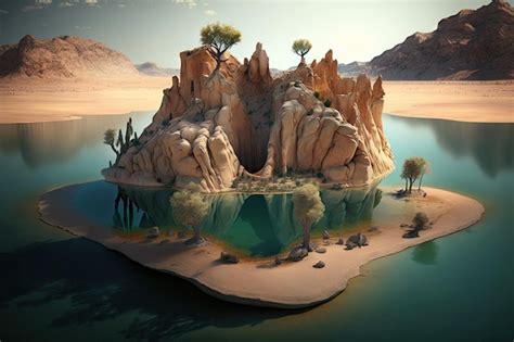 Premium AI Image A Surreal Float Island In The Middle Of A Lake With