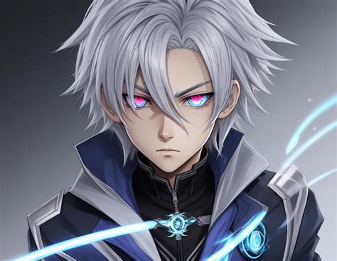 Premium AI Image | An anime boy with silver hair and mysterious glowing ...