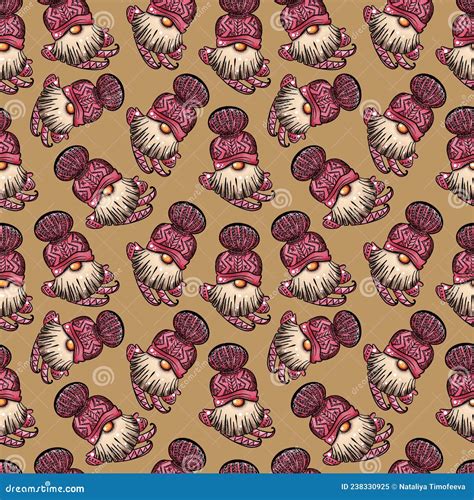 Seamless Pattern Illustration Of A Gnome With A Beard In A Hat New