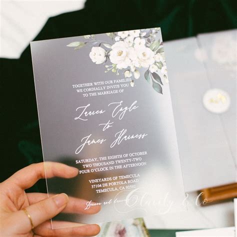 Greenery Floral Frosted Acrylic Wedding Invitations Cam064