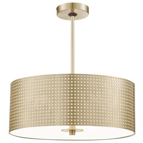 George Kovacs Grid 75 Watt 3 Light Soft Brass Drum Pendant Light With