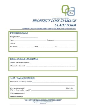 Fillable Online PROPERTY LOSS DAMAGE CLAIM FORM Fax Email Print