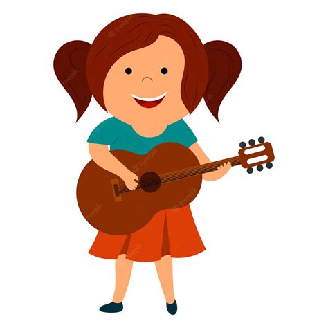 Premium Vector Cute Cartoon Girl Playing Guitar Vector Isolated On White Background