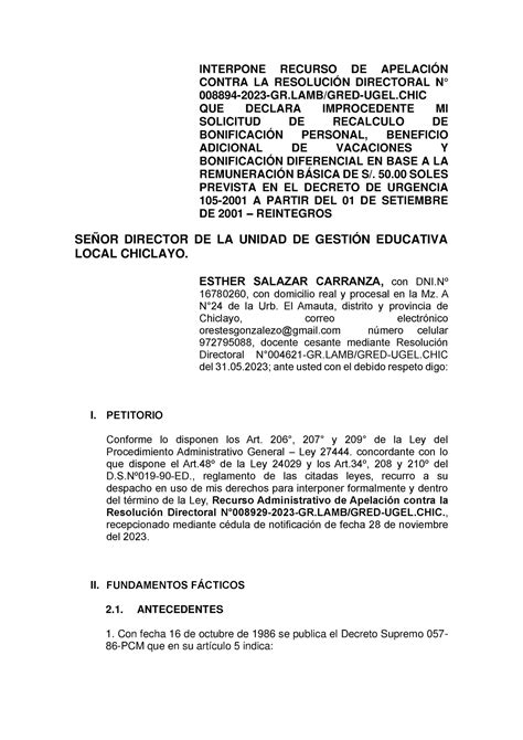 Interpone Recurso De Apelación Contra Resolución Administrativa