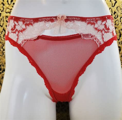 Victorias Secret Red Mesh Floral Lace See Through Thong String Panty L Sexy Ebay