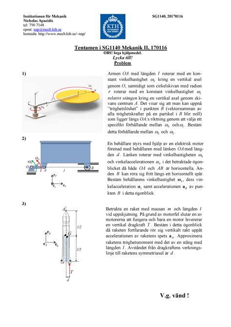 Mekanik Sg Tentamen Fr Gor Institutionen F R