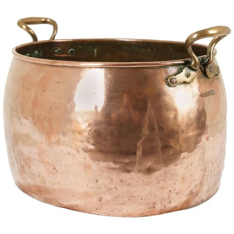 Antique Scottish Oval Copper Wine Pot Cooking Pot Brass Handles At