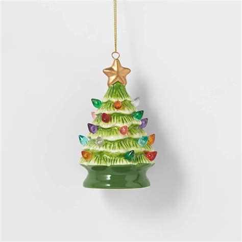 Wondershop Ceramic Christmas Tree Lighted Ornament Retro Lit Green