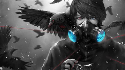 Download Mask Boy Anime Red Eyes Crows Wallpaper | Wallpapers.com