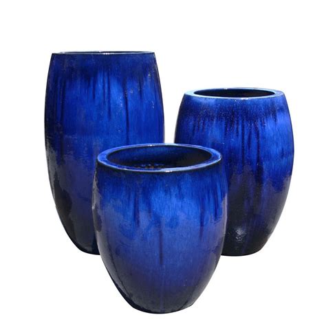 Vaso Vietnamita Cerâmica Importado EGG Planter Pequeno Azul D48cm x