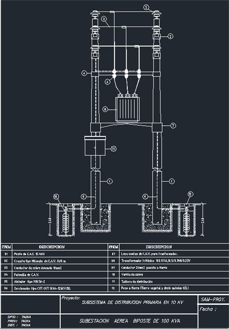 Subestacion Aerea Biposte A AutoCAD Llibreria CAD