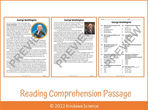 George Washington Reading Comprehension Passage And Questions PDF