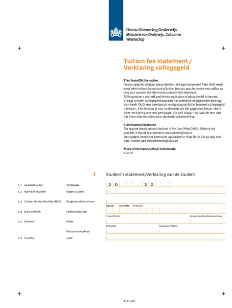 Invulbaar Online Tuition Fee Statement Verklaring Collegegeld 1 Fax