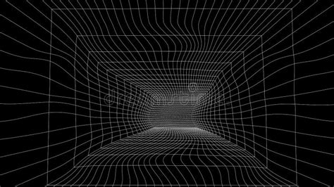 Wireframe Deformed Room On The White Background Optical Illusion