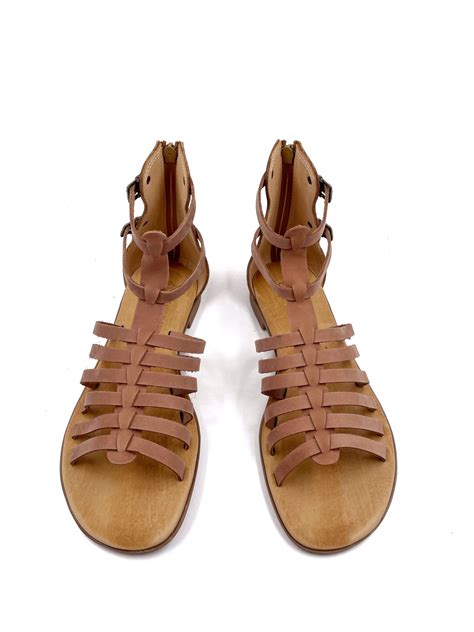 Kythira Mocha Mousse Gladiator Nude Leather Sandals Sandalmania