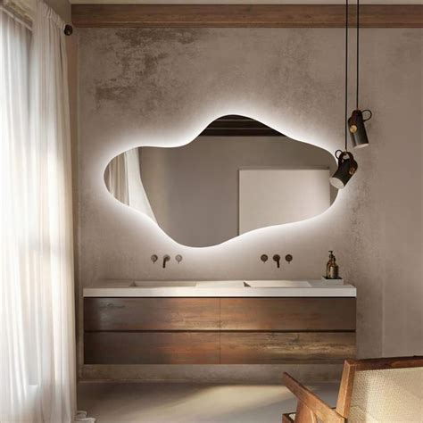 KT WALL ART Asymmetrical Led Lighted Mirror For Bathroom Irregular