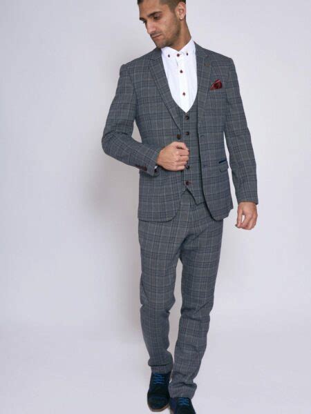 Abbot Blue Tweed Check Three Piece Suit Suits Distributors Cork