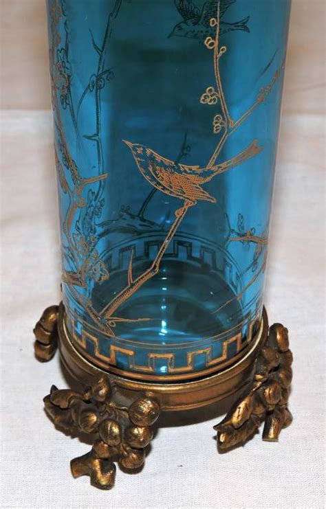 Maison Baccarat Japonisme Blue Crystal Vase With Ormolu Mount Circa