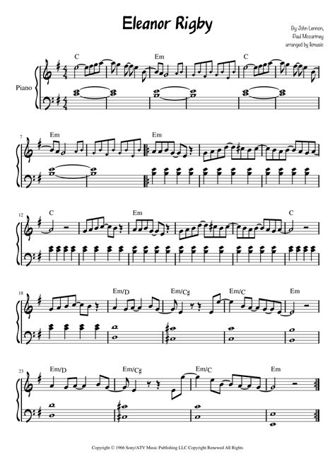 Eleanor Rigby Arr Lkmusic By David Cook Sheet Music For Piano Solo