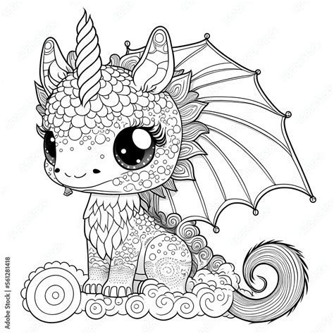 Cute Unicorn Dragon Coloring Book Page For Coloring Book Doodling For