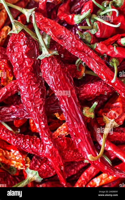 Dry Red Hot Chilli Peppers Macro Background Stock Photo Alamy