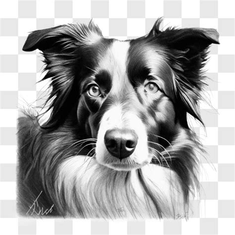 Download Intriguing Black And White Drawing Of A Border Collie Sketches