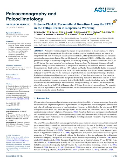 Pdf Extreme Planktic Foraminiferal Dwarfism Across The Etm In The