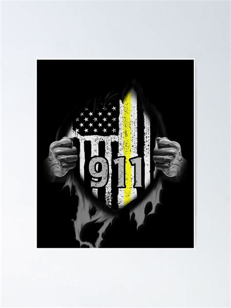 911 Dispatcher American Flag Thin Gold Line Headset Heroes Poster For