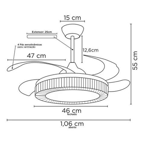 Ventilador de Teto Air Basic Preto Pás Retráteis C Remoto Meta Lumens