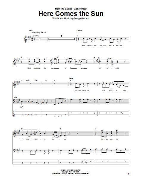 Here Comes The Sun By The Beatles Bass Tab Guitar Instructor