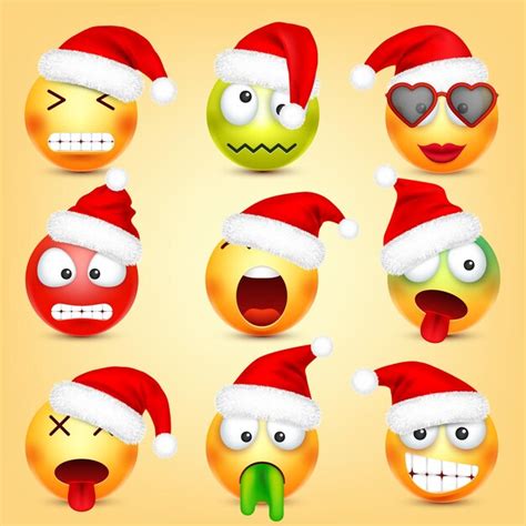 Premium Vector Emoji Emoticon Set Face With Emotions And Christmas