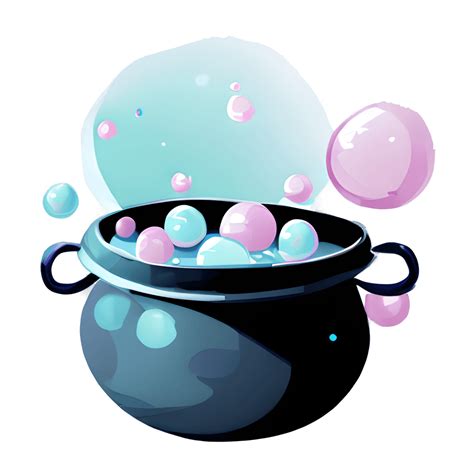 Cute Cauldron with Pastel Pink and Baby Blue Bubbles · Creative Fabrica