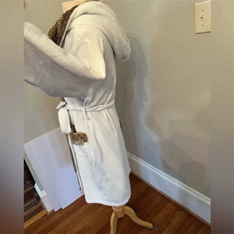 Pottery Barn Faux Fur Robe Ombre Caramel Trim White C Gem