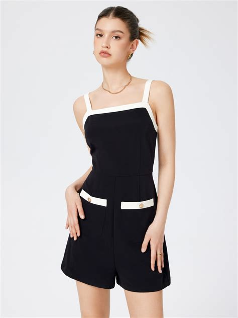 Woven Contrast Trim Square Neck Cami Playsuit For Daily Casual Outdoor