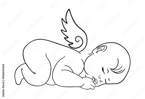 Sleeping Baby Angel. Baby loss memorial. Vector illustration. Stock ...