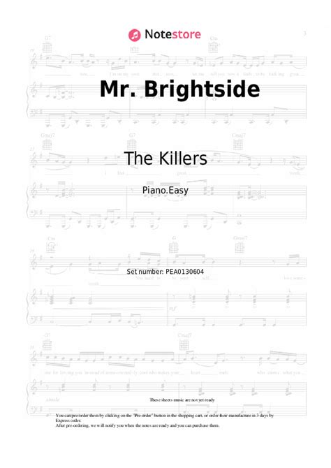 Mr Brightside Piano Sheet Music Easy The Killers In Note Store