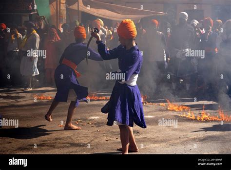 Indian Sikh Demonstrates His Traditional Martial Art Skills During The