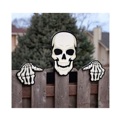 Spooky Wooden Skeleton Fence Peeker Halloween Outdoor Decoration