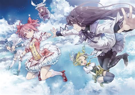 Hd Wallpaper Of Puella Magi Madoka Magica Characters In Dreamy Skies