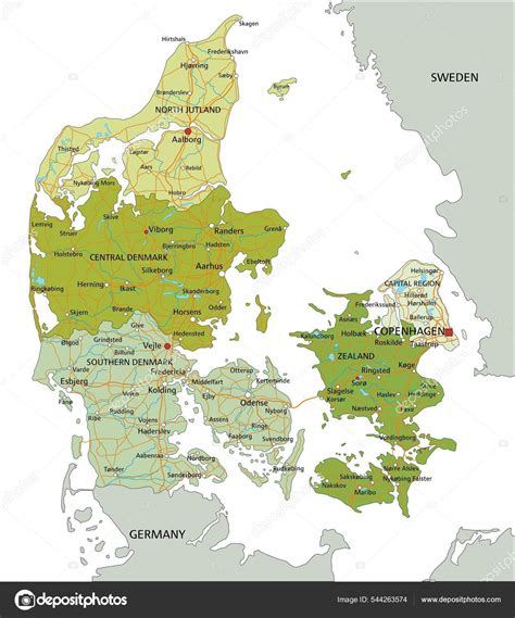Vysoce Podrobná Upravitelná Politická Mapa Oddělenými Vrstvami Dánsko ...