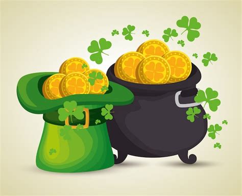 Free Vector St Patricks Day Hat And Cauldron With Gold Coins