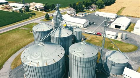 Aerial View Of Metal Silos For Grain Storage Modern Grain Storage