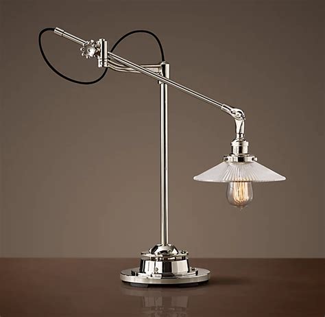 20th C Factory Filament Ribbed Glass Accent Lamp Polished Nickel