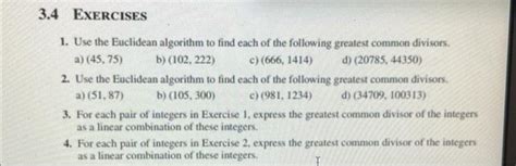 Solved Question 4 1 Use The Euclidean Algorithm To Find