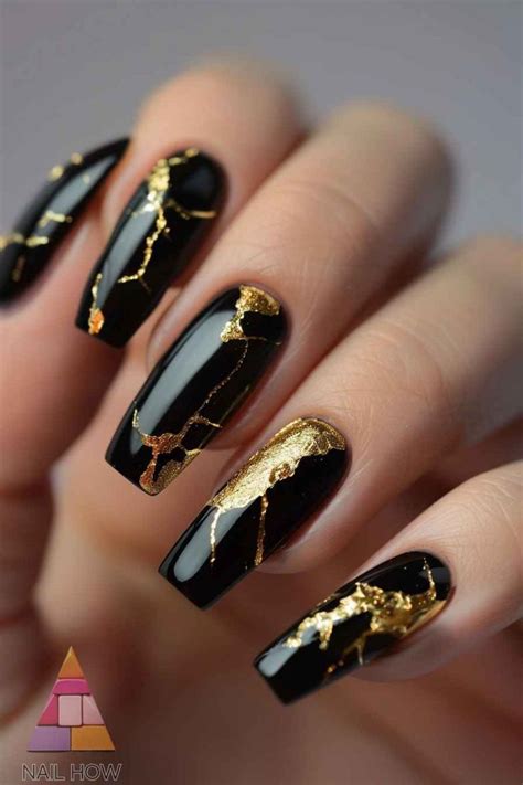 Pin By K Manderson On Nail Ideas In 2024 Black Gold Nails Black