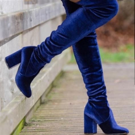 Steve Madden Shoes Steve Madden Norriv Blue Velvet Knee High Boots